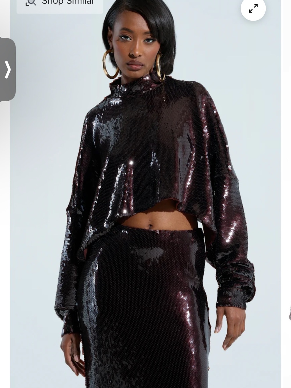 AKIRA Plum Sequin Cropped Mock Neck Top